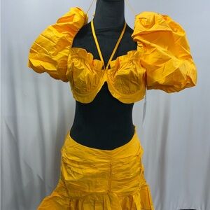 Vibrant Yellow Skirt Set with Puff Sleeves